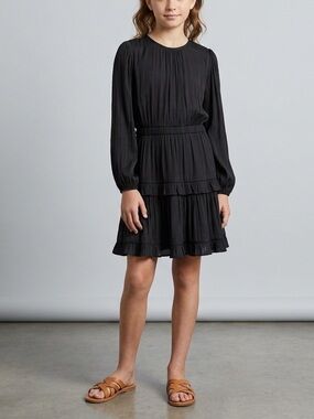 GB Girls Black Long Sleeve Silky Mini Dress